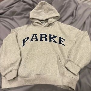 Parker Light Gray Hoodie with Navy Lettering